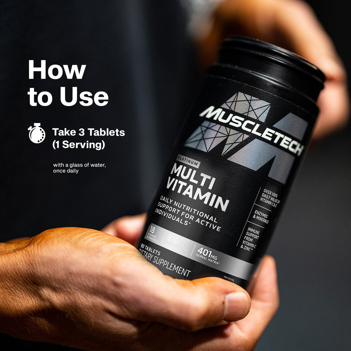 MuscleTech Platinum Multivitamins for Men & Women - Multi-Vitamin Supplement for Immune Support - 18 Vitamins & Minerals, Vitamin A C D E B6 B12 - OmniHealth US