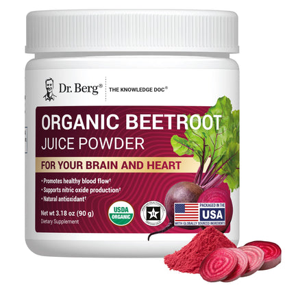 Dr. Berg Raw Organic Beet Powder from Real Earth-Grown Beets – USDA Certified Organic Beet Root Powder to Support Nitric Oxide Levels, Energy - OmniHealth US