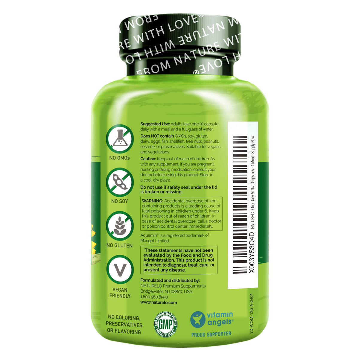 NATURELO One Daily Multivitamin for Women w/Vitamin B12, 120 Ct, Energy Support, Whole Food Daily Women Multivitamin Supplement, Nourish Hair/Skin/Nail, Non-GMO - OmniHealth US