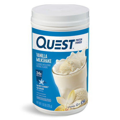 Quest Nutrition Vanilla Milkshake Protein Powder, 24g of Protein, 1g of Sugar, Low Carb, Gluten Free, 1.6 Pound, 23 Servings - OmniHealth US
