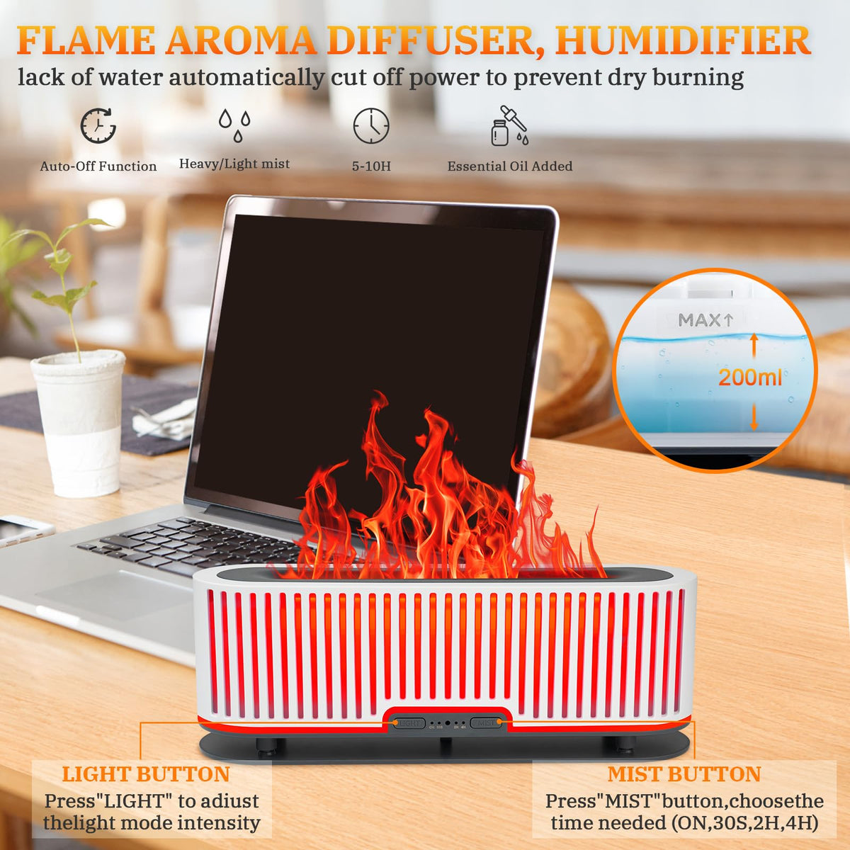 Comfynest Colorful Flame Air Aroma Diffuser Humidifier 7 Flame Colors,200ml Essential Oil ComfynestBuy Supplements Australia