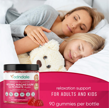 Adndale 90 CT Magnesium Glycinate 400 mg Gummies with Ashwagandha, Magnesium Malate & Taurate, Sugar Free Magnesium Gummies - OmniHealth US
