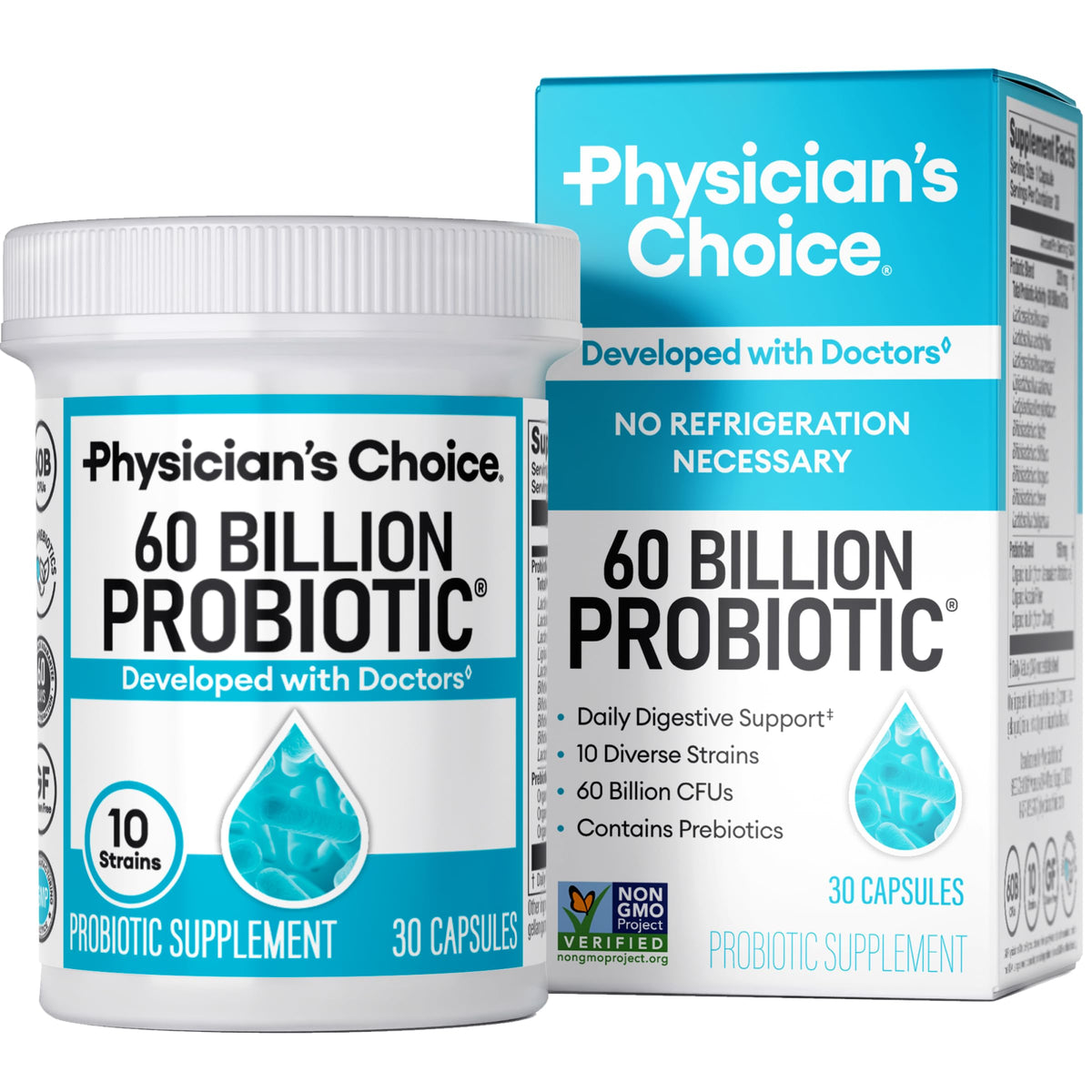 Physician's CHOICE Probiotics 60 Billion CFU - 10 Strains + Organic Prebiotics - Immune, Digestive & Gut Health - Supports Occasional Constipation - OmniHealth US