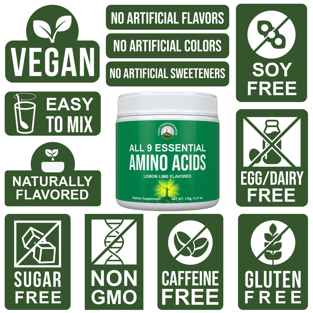 All 9 Essential Amino Acids Powder. Pre + During + Post Workout with EAAs + BCAAs for Energy, Muscle Growth, and Recovery. Non-GMO BCAA and EAA Powders for Men + Women. 3rd Party Tested. Lemon Lime Peak PerformanceBuy Supplements Australia