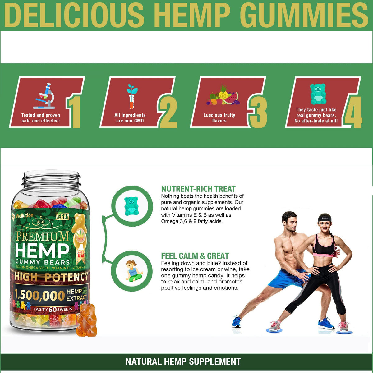 Wellution Hemp Gummies 1,500,000 XXL High Potency - Fruity Gummy Bear with Hemp Oil WellutionBuy Supplements Australia