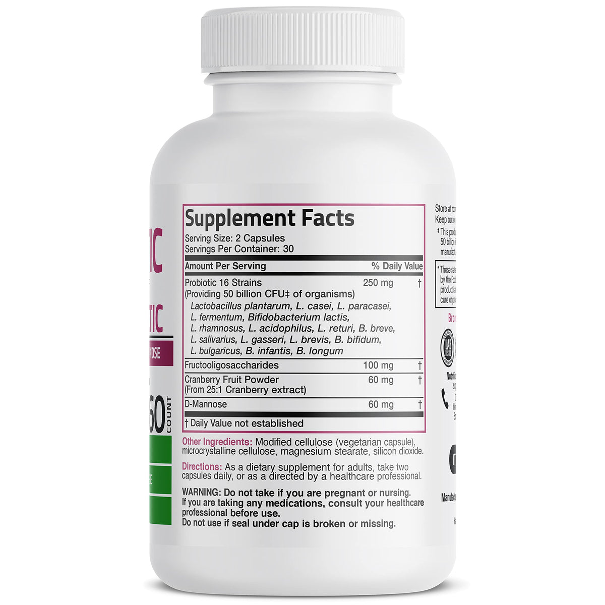 Bronson Women's Probiotic 50 Billion CFU + Prebiotic with Cranberry & D-Mannose – Vaginal Health, Healthy Digestion, Immune Function and Urinary Tract Support, Non-GMO, 60 Vegetarian Capsules - OmniHealth US