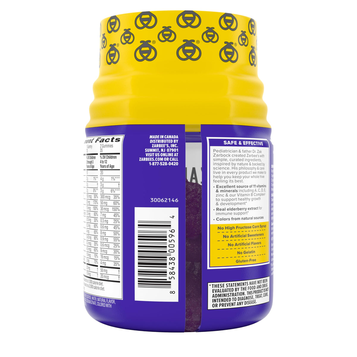 Zarbee’s Complete Kids Multivitamin Gummies + Immune Support, Berry Flavor, Honey-Sweetened, Gluten-Free & Gelatin-Free, Vitamins A, C, D3, E, B6, B12, OmniHealth US