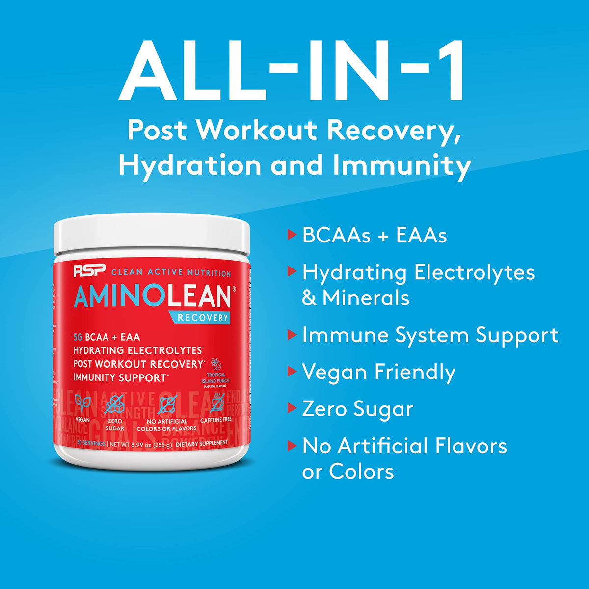 RSP NUTRITION AminoLean Pre Workout Energy (Fruit Punch 30 Servings) with AminoLean Recovery Post Workout Boost (Tropical Island Punch 30 Servings)