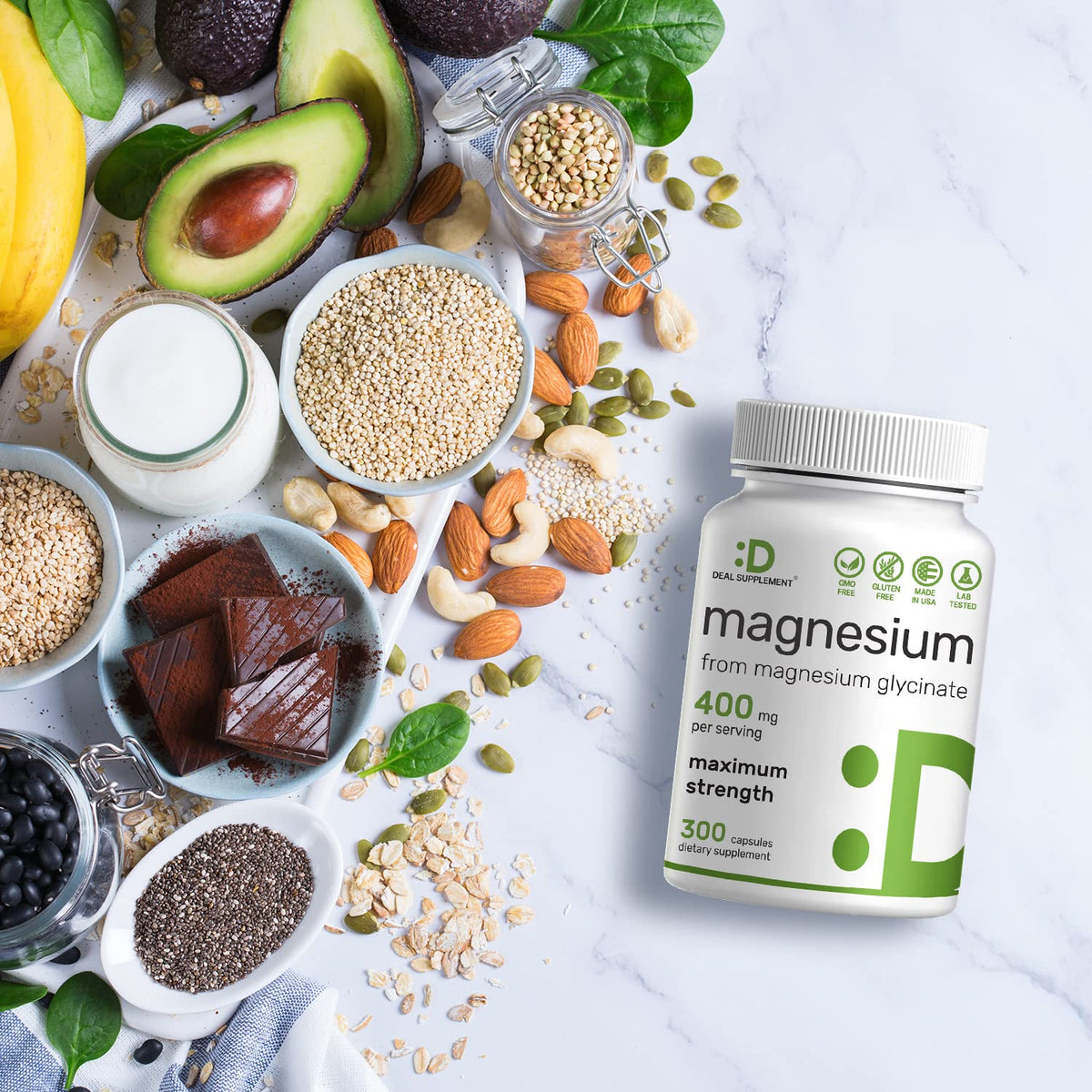 Magnesium Glycinate 400mg, 300 Capsules | 100% Chelated for Easy Absorption | Essential Mineral Supplement for Muscle, Sleep, & Heart Health* - OmniHealth US