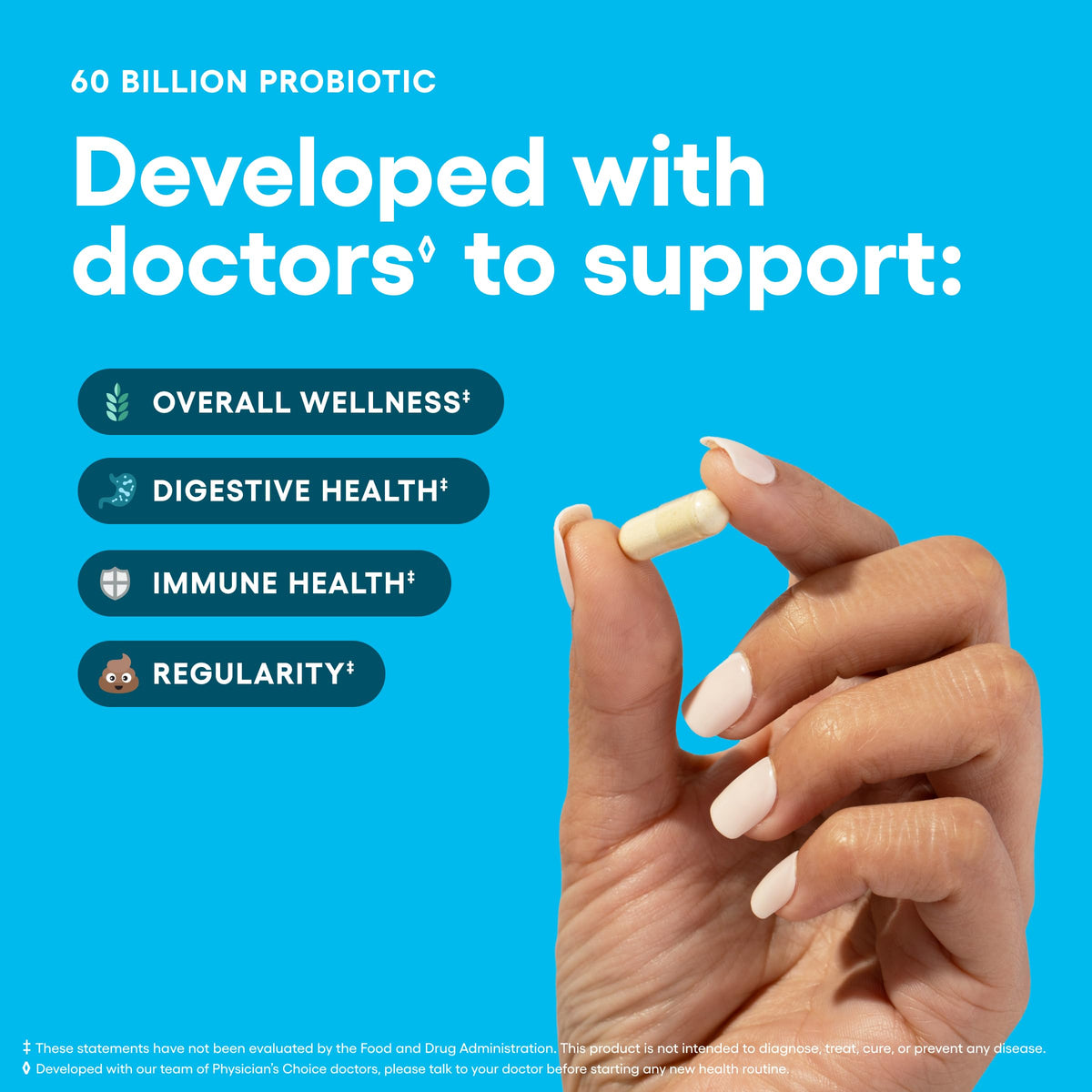 Physician's CHOICE Probiotics 60 Billion CFU - 10 Strains + Organic Prebiotics - Immune, Digestive & Gut Health - Supports Occasional Constipation - OmniHealth US