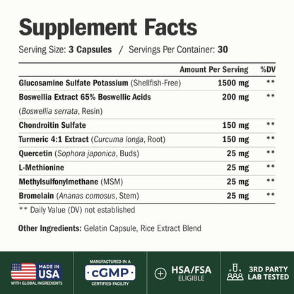 Glucosamine Chondroitin MSM – Joint Support Supplement for Women and Men with Glucosamine Sulfate 1500 mg, Chondroitin and MSM - OmniHealth US