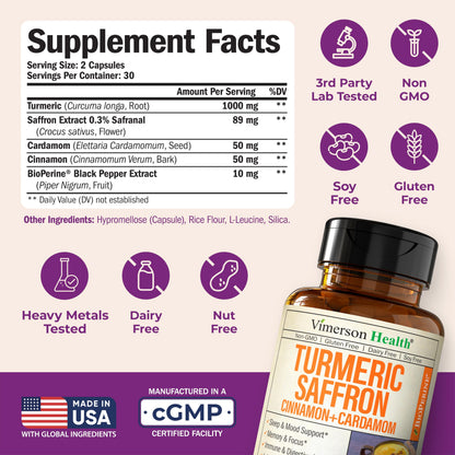 Saffron Supplements – 89mg Saffron Extract, 1000mg Turmeric Curcumin, Ceylon Cinnamon & Cardamom – Daily Mood, Joint & Metabolic Support - OmniHealth US