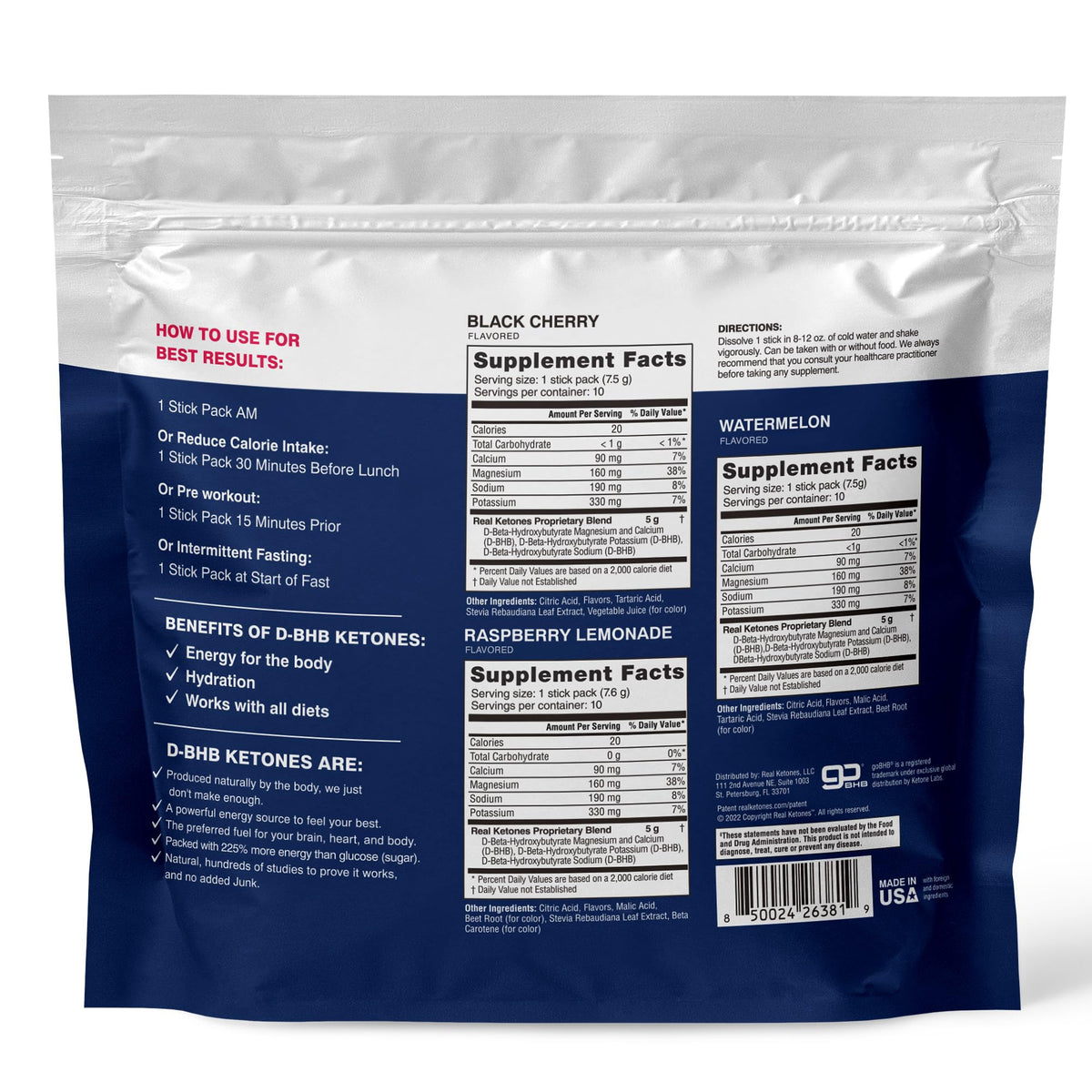 Real Ketones BHB Exogenous Ketones Drink Mix Packets Keto Electrolytes Powder Packets No Sugar with 4 Main Fasting Electrolytes Plus Hydrating Patented Keto BHB - OmniHealth US