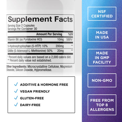 DR. EMIL NUTRITION 200 MG 5-HTP Plus with SAM-e to Maintain Normal Healthy Sleep and Create a Sense of Wellbeing - 5HTP Supplement with Vitamin - OmniHealth US