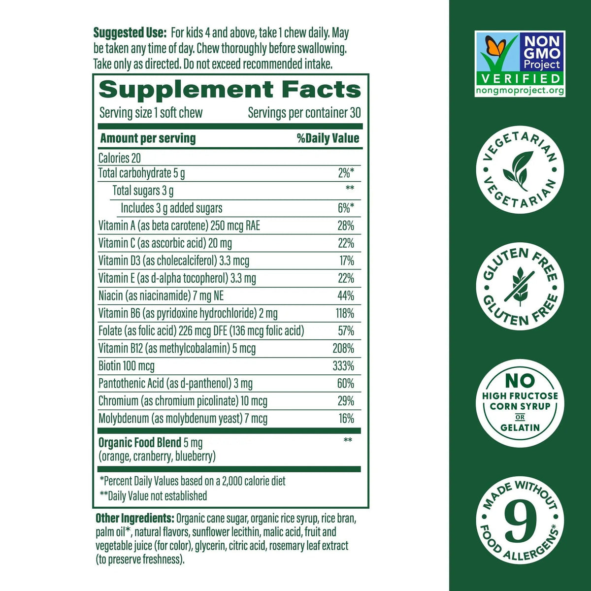MegaFood Kids One Daily Multivitamin Soft Chews - Kids Vitamins with Vitamin B, Vitamin C, Vitamin D & Vitamin E - Age 4+, Vegetarian MegaFoodBuy Supplements Australia