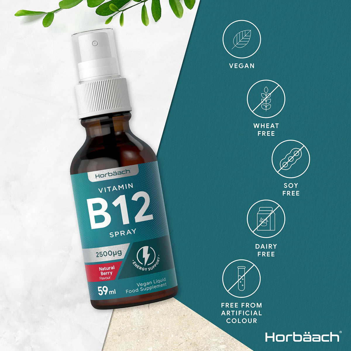 Vitamin B12 Spray 2500mcg | 59ml | High Strength Supplement | Natural Berry Flavour HorbäachBuy Supplements Australia
