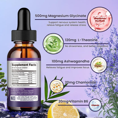 Magnesium Glycinate Supplement, Magnesium Liquid Drops with Magnesium Glycinate 500mg Vitamin B6, Ashwagandha, L - Theanine, Chamomile - OmniHealth US