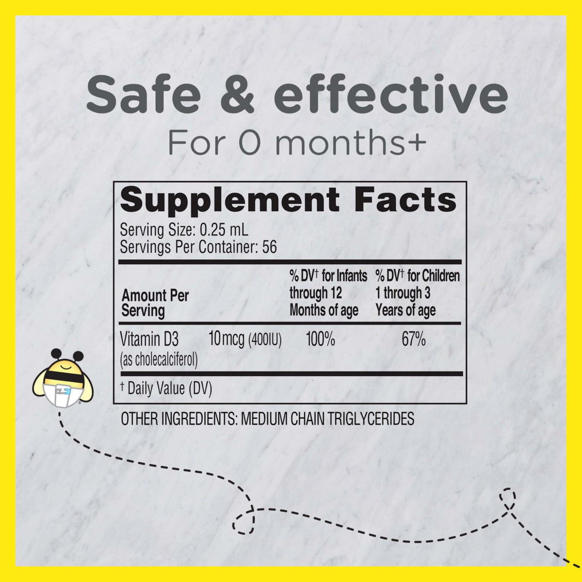 Zarbee's Vitamin D Drops for Infants, 400IU (10mcg) Baby & Toddler Liquid Supplement, Newborn & Up, Dropper Syringe Included, 0.47 Fl Oz - OmniHealth US