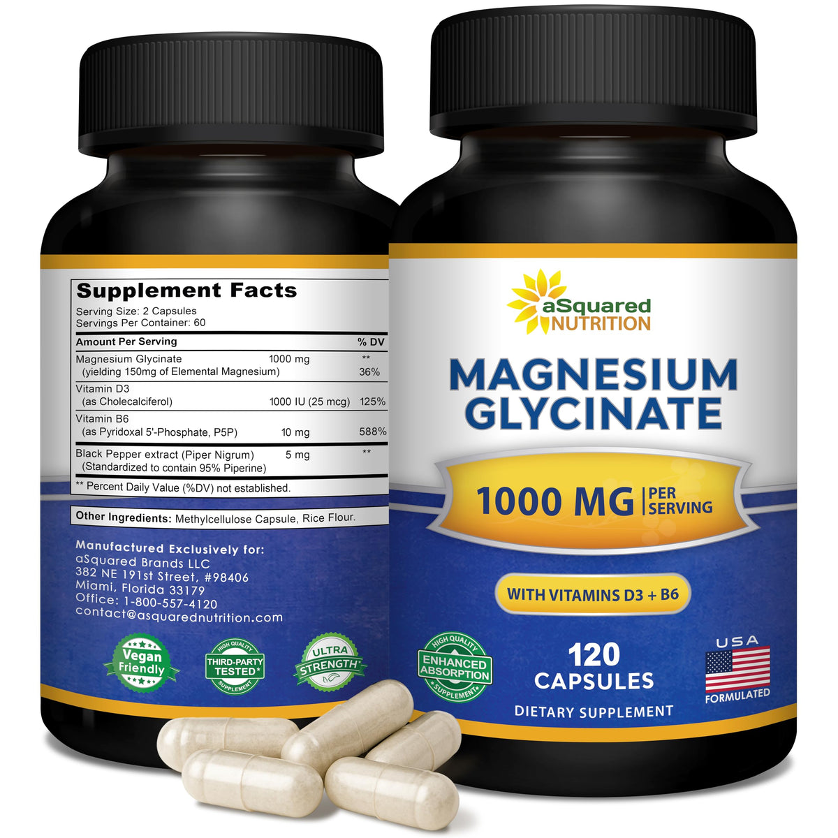 Magnesium Glycinate 1000mg with Vitamin D3 & B6-500mg per Capsule - Pure Elemental Mag Supplement Complex for Sleep, Muscle, Bone Health - OmniHealth US