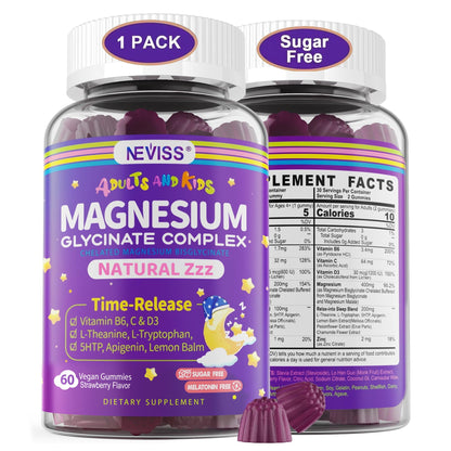 Magnesium Glycinate Gummies for Adults & Kids 4+, Sugar Free Magnesium Bisglycinate Supplement 400/200mg with B6D3, 5HTP, L-Theanine for Sleep & Relaxation - OmniHealth US