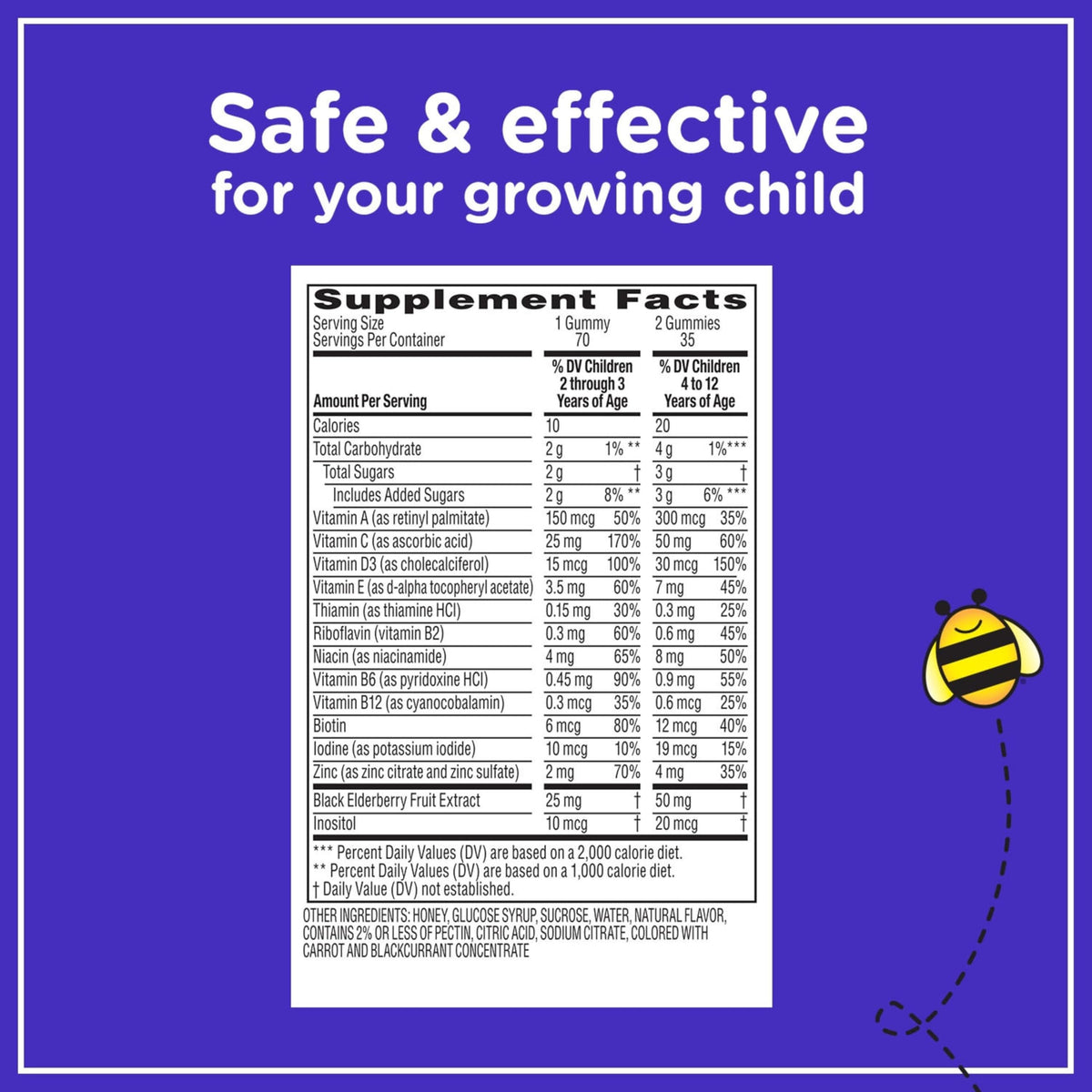 Zarbee’s Complete Kids Multivitamin Gummies + Immune Support, Berry Flavor, Honey-Sweetened, Gluten-Free & Gelatin-Free, Vitamins A, C, D3, E, B6, B12, OmniHealth US