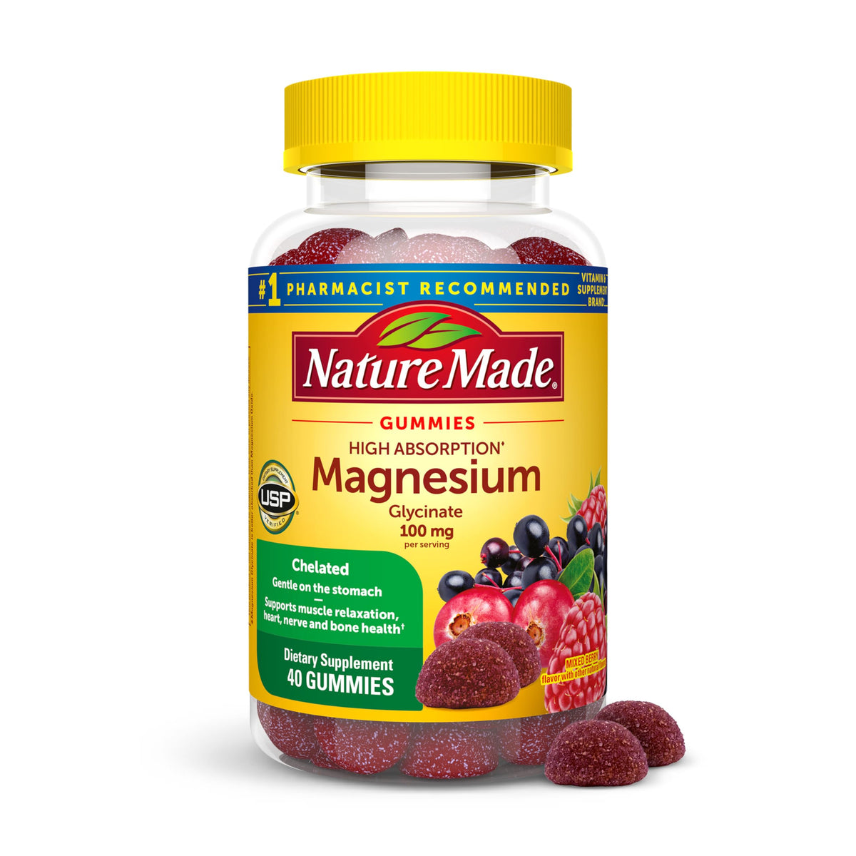 Nature Made High Absorption Magnesium Glycinate Gummies 100 mg per Serving, Muscle, Nerve, Bone and Heart Support - OmniHealth US