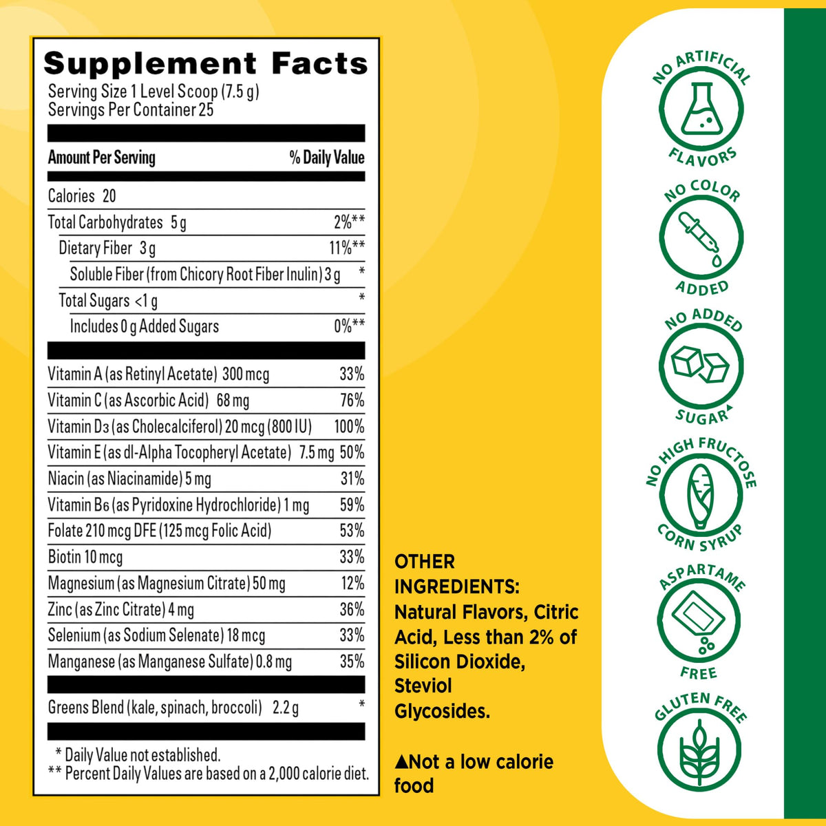 Nature Made Super Greens Powder with Prebiotic Fiber Drink Mix, Made with 1 Cup Veggies Per Serving, Fiber Supplement + Vitamins and Minerals, 25 Day Supply - OmniHealth US