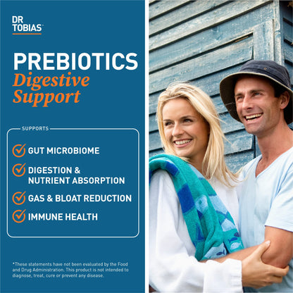 Dr. Tobias Prebiotics, Supports Digestion & Gut Health, Feed Good Probiotic Bacteria, Boost Gut Immune Function, Vegan & Non-GMO Gut Health Supplements for Men and Women - OmniHealth US