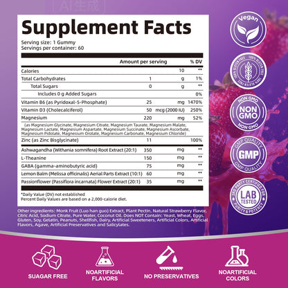 Migcopat Magnesium Complex Gummies, 20 in 1 Magnesium Gummy with Glycinate Citrate Malate Taurate - Ashwagandha, L-Theanine, D3&Zinc for Relaxation, OmniHealth US