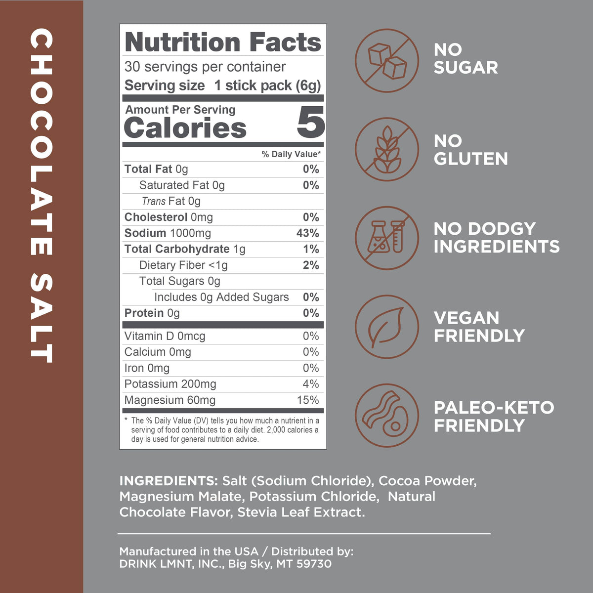 LMNT Zero-Sugar Electrolytes - Hot Chocolate Salt - Hydration Powder Packets Drink LMNTBuy Supplements Australia