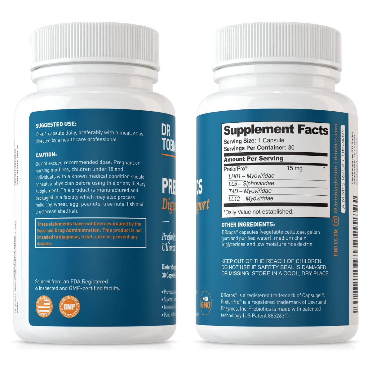 Dr. Tobias Prebiotics, Supports Digestion & Gut Health, Feed Good Probiotic Bacteria, Boost Gut Immune Function, Vegan & Non-GMO Gut Health Supplements for Men and Women - OmniHealth US
