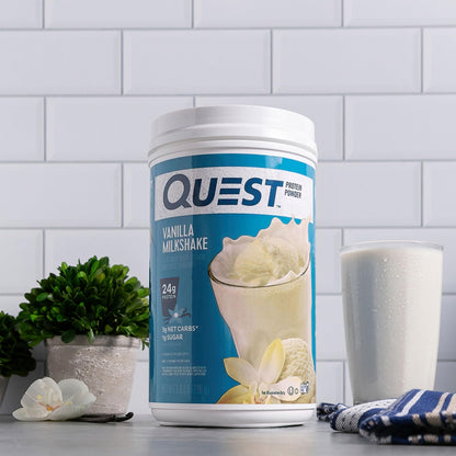 Quest Nutrition Vanilla Milkshake Protein Powder, 24g of Protein, 1g of Sugar, Low Carb, Gluten Free, 1.6 Pound, 23 Servings - OmniHealth US