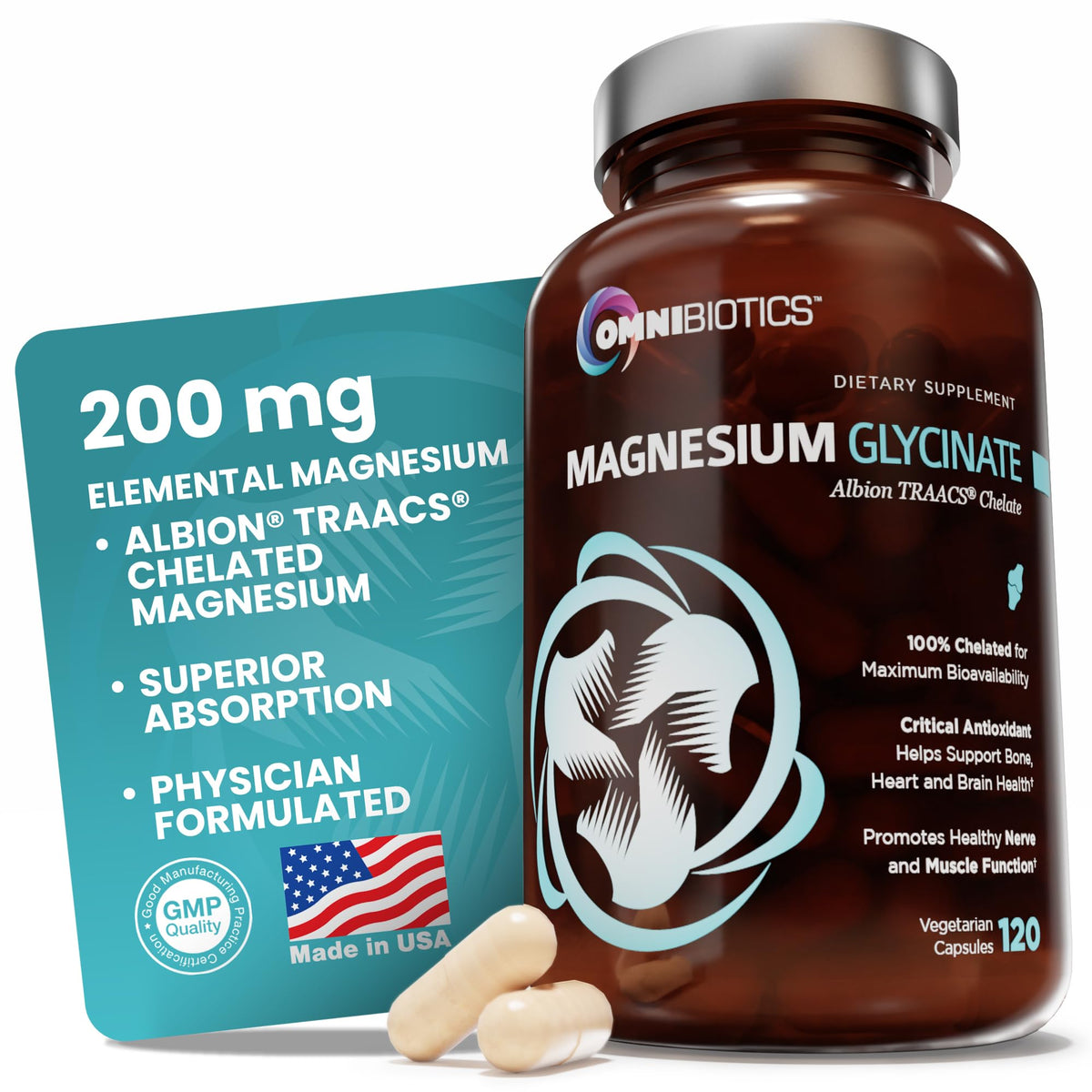 OmniBiotics Magnesium Glycinate Supplement – with 100% Pure Albion TRAACS Bisglycinate Chelate for Sleep, Muscle - OmniHealth US