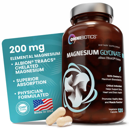 OmniBiotics Magnesium Glycinate Supplement – with 100% Pure Albion TRAACS Bisglycinate Chelate for Sleep, Muscle - OmniHealth US