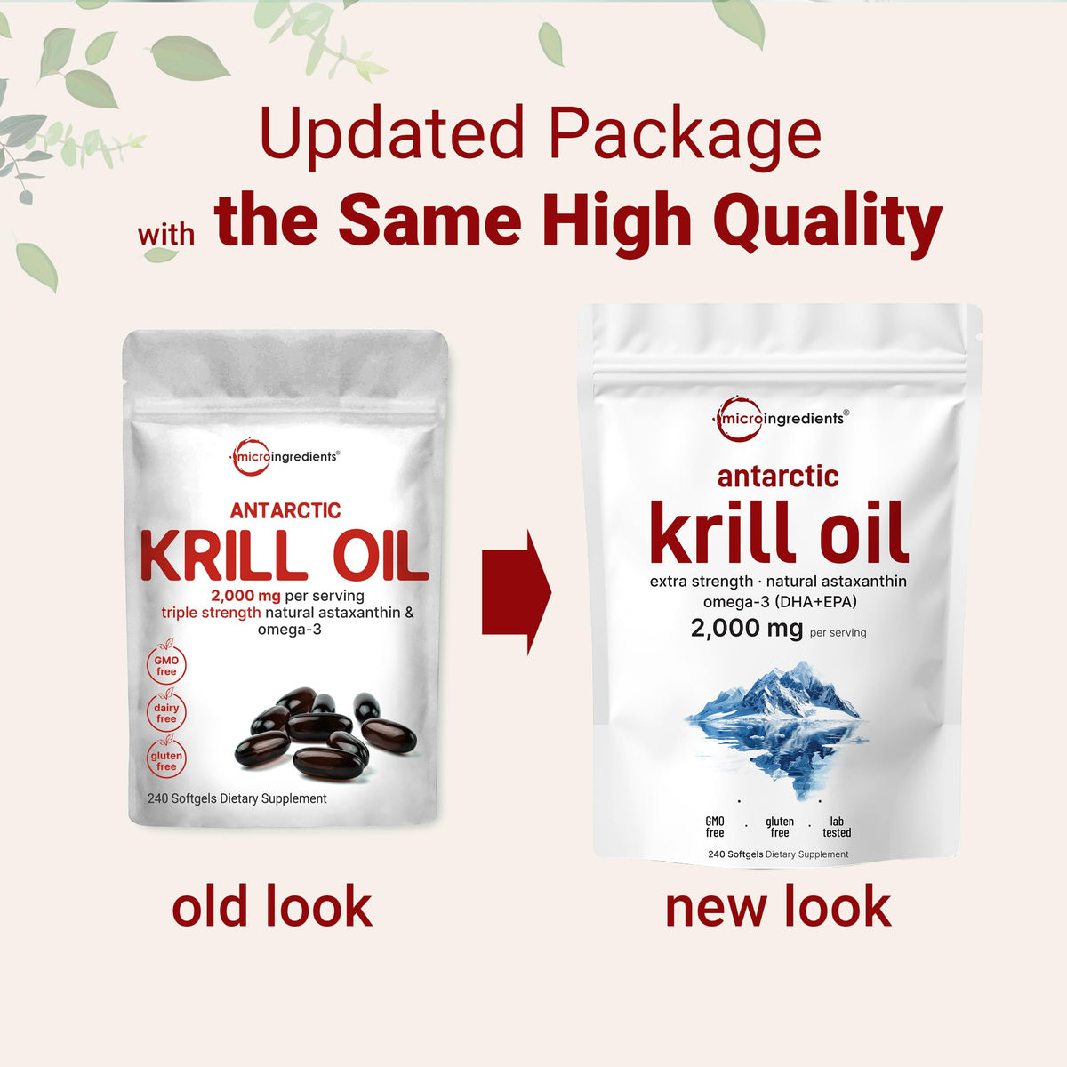 Micro Ingredients Antarctic Krill Oil Supplement, 2,000mg Per Serving, 240 Softgels, Triple Strength, Rich in Omega-3s EPA, DHA & Natural Astaxanthin - OmniHealth US