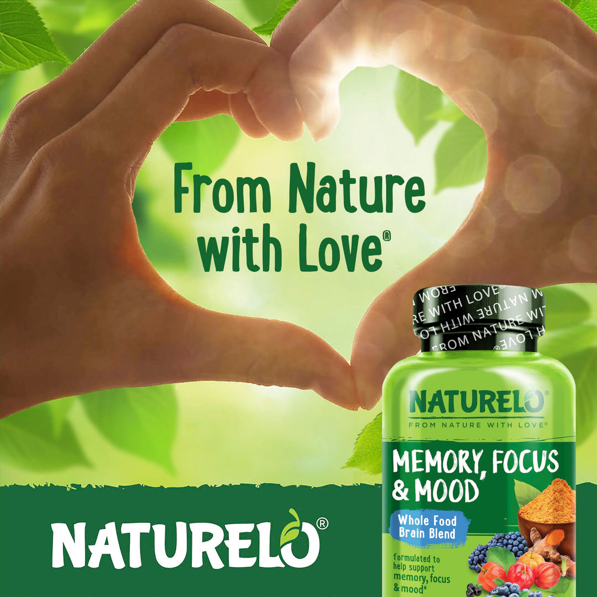 NATURELO Whole Food Brain Supplement - Brain Health Supplements for Memory & Focus Support - Enhance Brain Health Blend Supplement for Adults - OmniHealth US