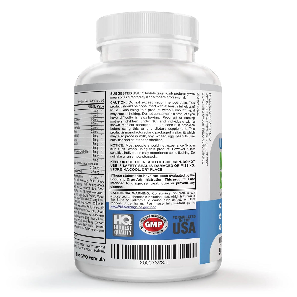 Vegan Whole Food Multivitamin & Mineral - Vitamins A B1 B2 B6 B12 C D3 E & 110 Super Foods, Herbs, Greens & Reds Vitalité Now!Buy Supplements Australia
