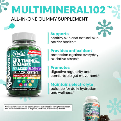 Sea Moss Gummies | Clinically Tested - Black Seed Oil Ashwagandha Elderberry Burdock Root Chlorella Manuka Honey - Vegan Irish Sea Moss Gummy Vitamins - OmniHealth US