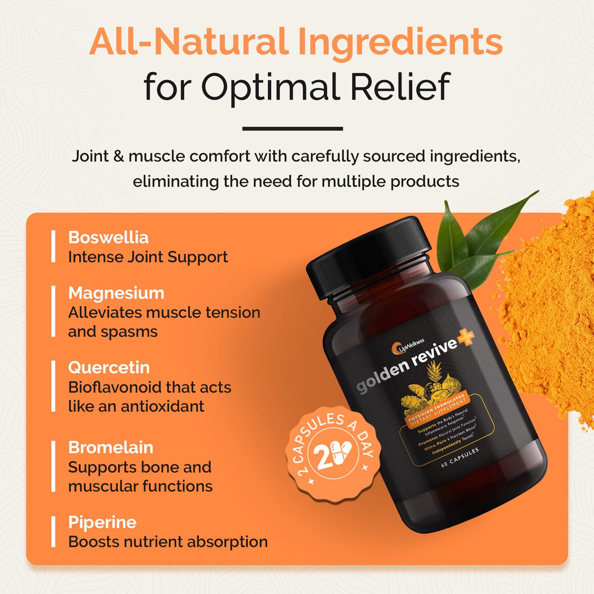UpWellness Golden Revive + Joint Support Supplement Featuring Turmeric with Black Pepper, Quercetin, and Magnesium- Turmeric Boswellia Supplement - OmniHealth US