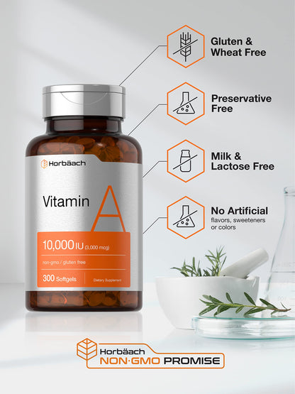 Vitamin A 10000 IU Softgels | 300 Count | Non-GMO, Gluten Free Supplement | by Horbaach HorbäachBuy Supplements Australia