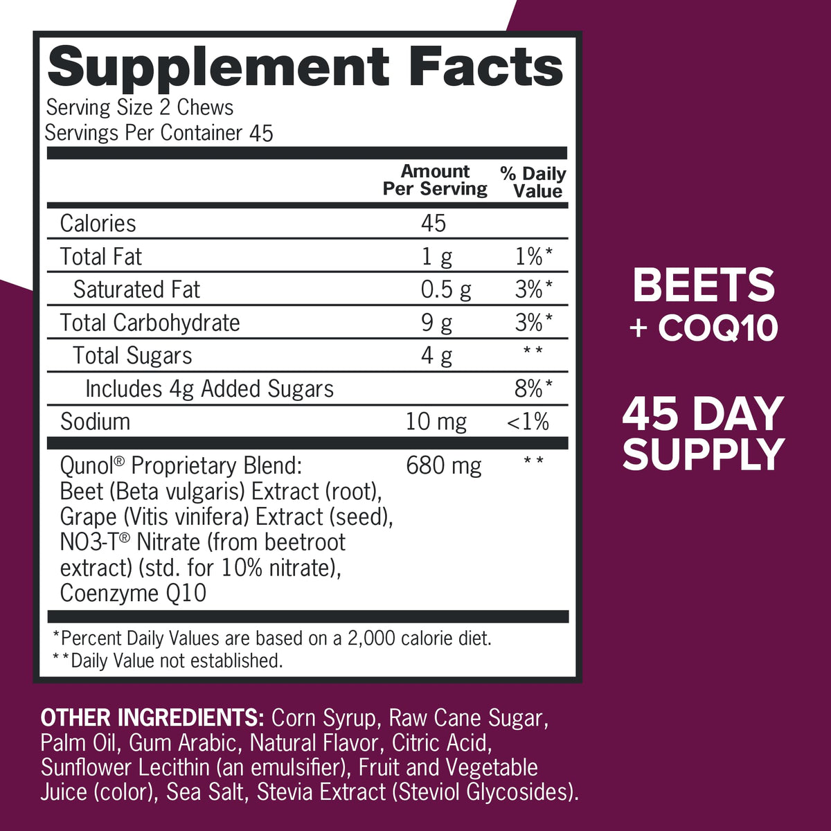 Qunol Beets Chews for Blood Pressure Support, 3 in 1 Beets + CoQ10 + Grape Seed Extract, OmniHealth US