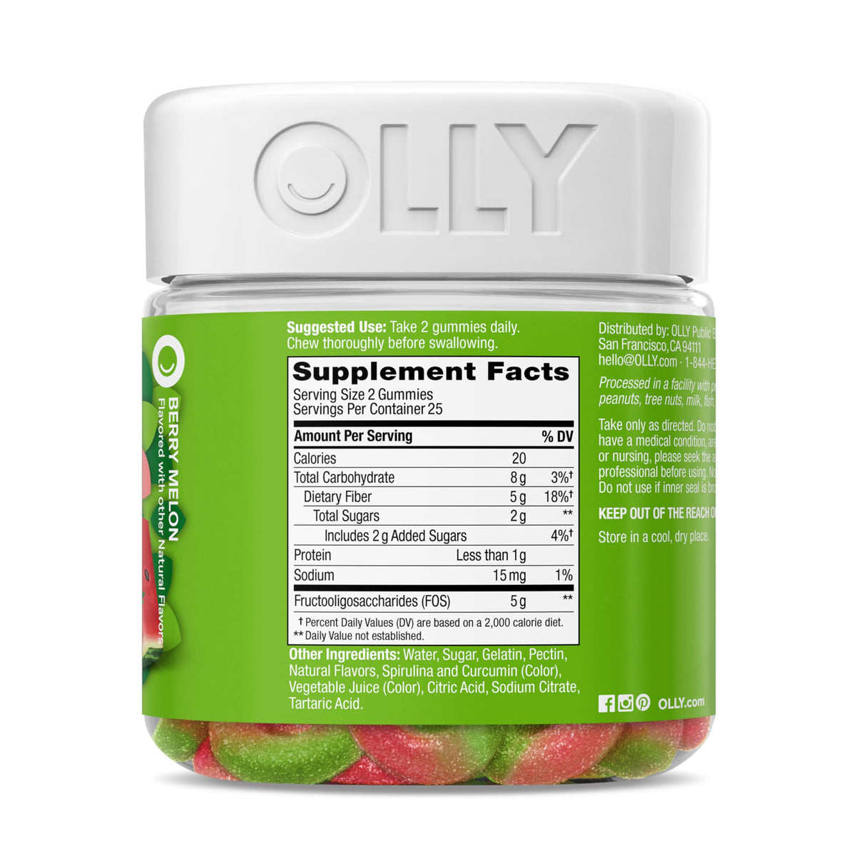 OLLY Fiber Gummy Rings, 5g Prebiotic Fiber, FOS (Fructo-oligosaccharides), Digestive Support, Berry Melon 50ct - OmniHealth US