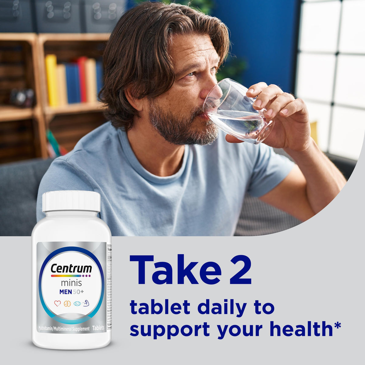 Centrum Minis Silver Multivitamin for Men 50 Plus, Multivitamin/Multimineral Supplement, Vitamin D3, B-Vitamins and Zinc, Non-GMO Ingredients, Supports Memory - OmniHealth US