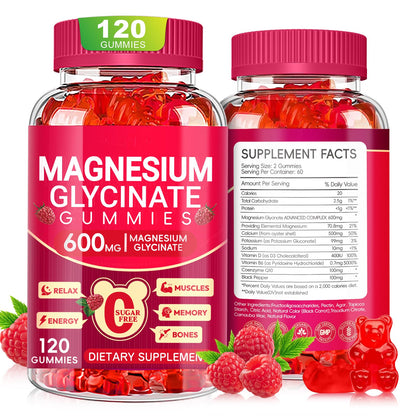 Magnesium Glycinate Gummies 600mg, Sugar Free Magnesium Gummies for Adults, Chewable Potassium Supplements for Body Support - OmniHealth US