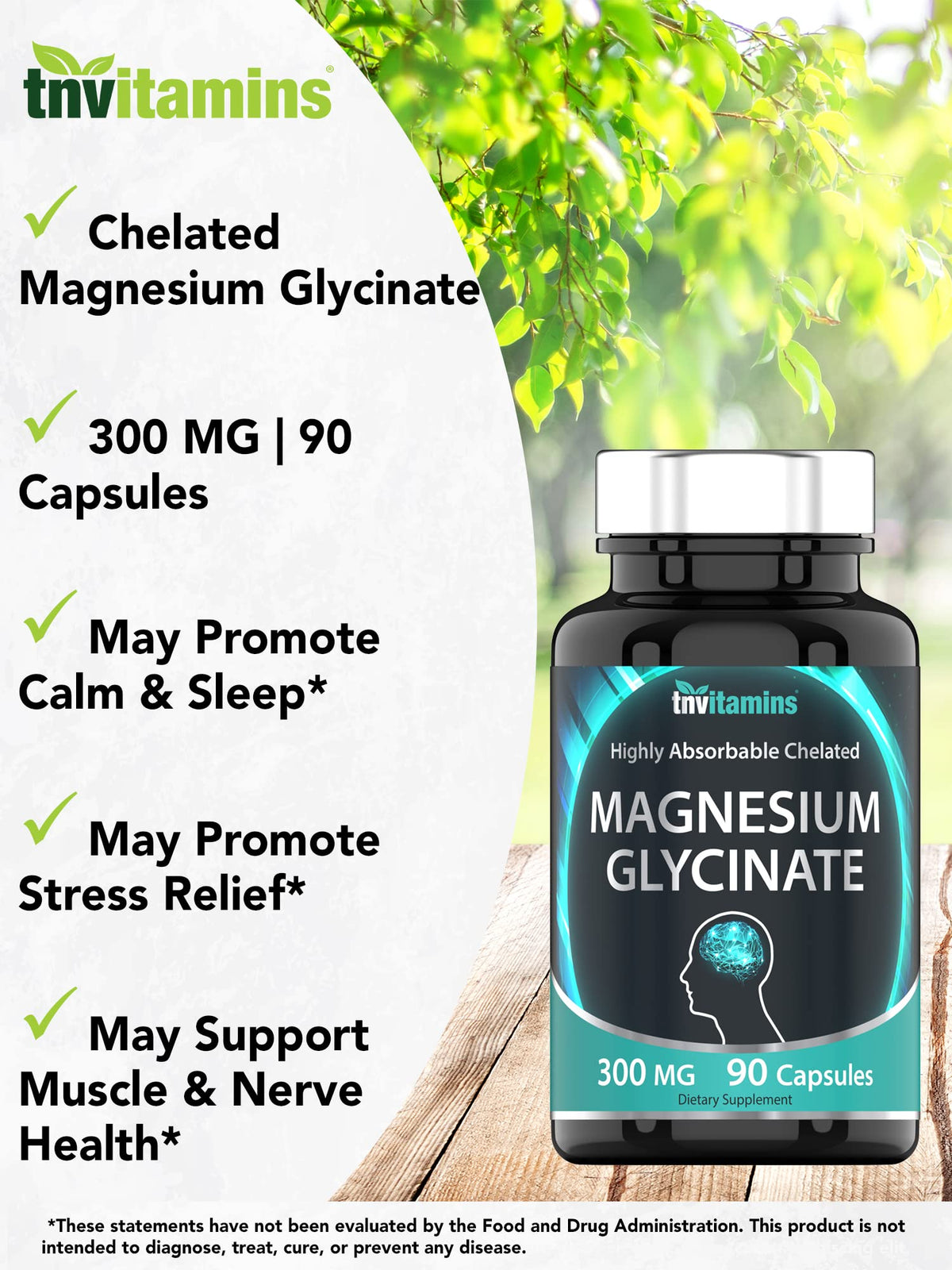 tnvitamins Magnesium Glycinate 300mg, 90 Capsules | High Absorption Chelated Magnesium for Sleep, Calm & Muscle Support - OmniHealth US