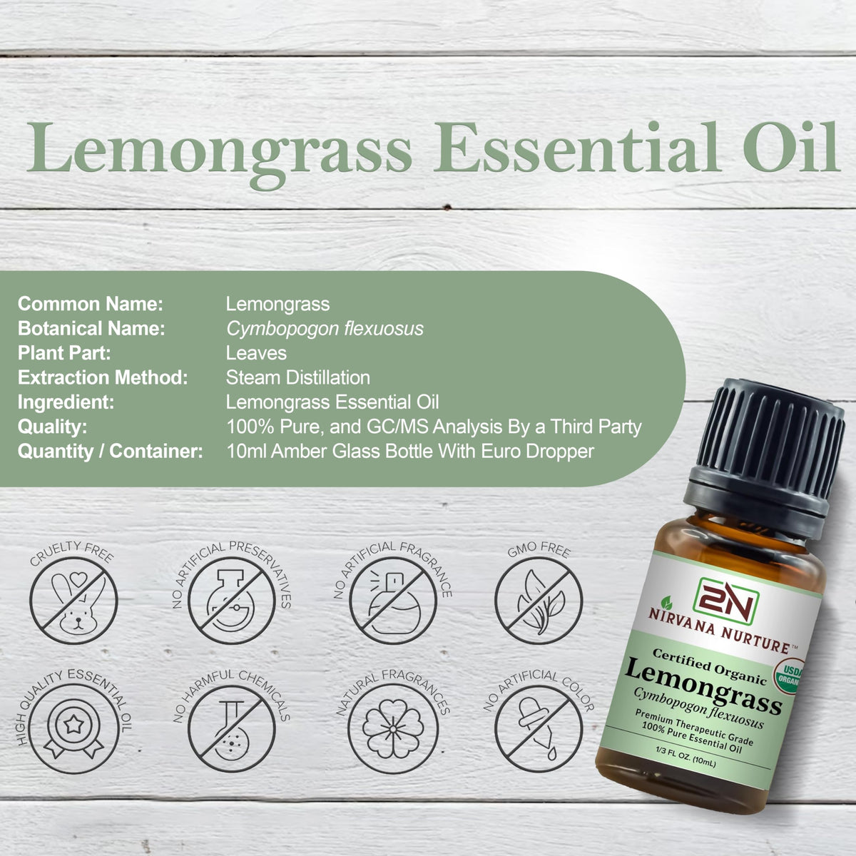 Nirvana Nurture Lemongrass Essential Oil USDA Certified Organic 100% Pure Premium Therapeutic Grade Nirvana NurtureBuy Supplements Australia
