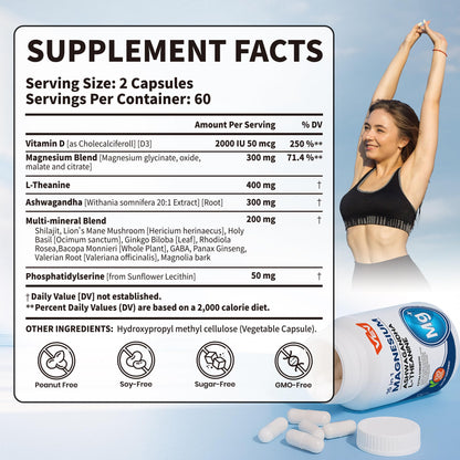 VEV DeepCalm Magnesium Complex for Women – 15-in-1 Glycinate & Citrate Capsules with Ashwagandha & L-Theanine – 120 Vegan Capsules - OmniHealth US