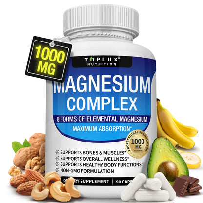 Magnesium Complex Supplement 8 Elemental 1000mg - Magnesium Glycinate, Citrate, Malate, Taurate, Chelated for Easy Absorption for Bones - OmniHealth US