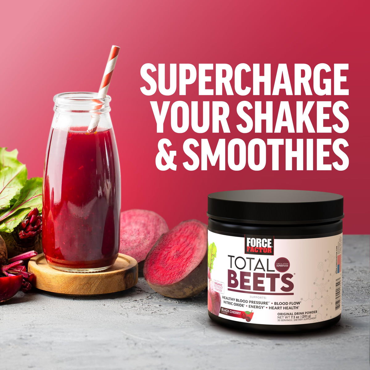 Force Factor Total Beets Drink Mix Superfood Powder with Nitrates to Support Circulation, Blood Flow, Nitric Oxide, Energy, Endurance, and Stamina - OmniHealth US