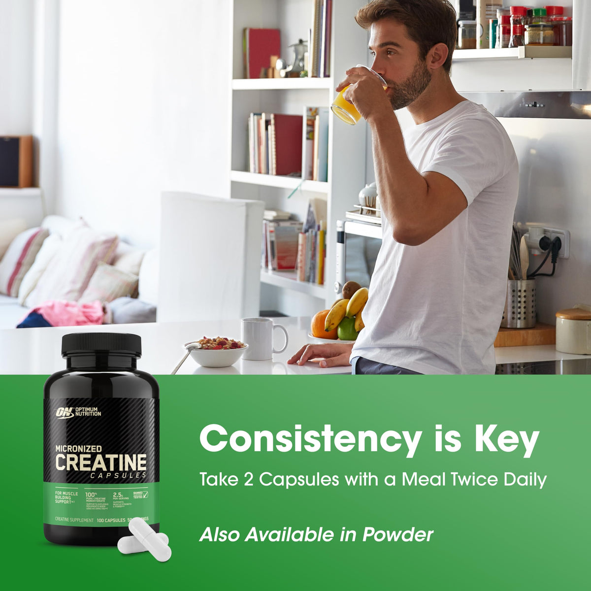 Optimum Nutrition Micronized Creatine Monohydrate Capsules, Keto Friendly, 2500mg, 100 Capsules - OmniHealth US
